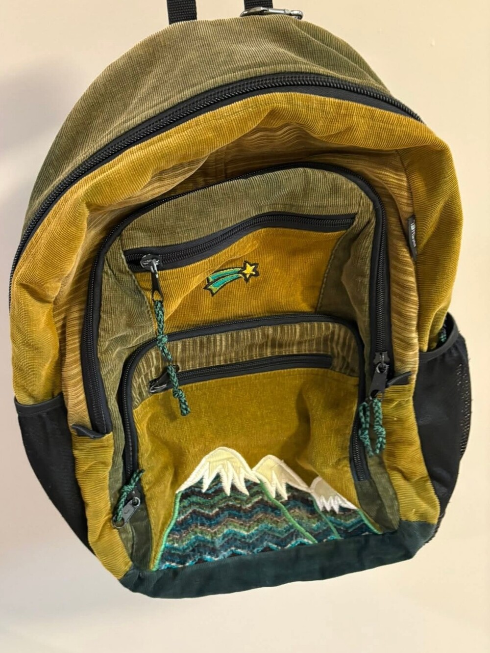 Patchwork Corduroy Backpack Embroidered Mountains Back Pack Embroidery Patch - Picture 6 of 6